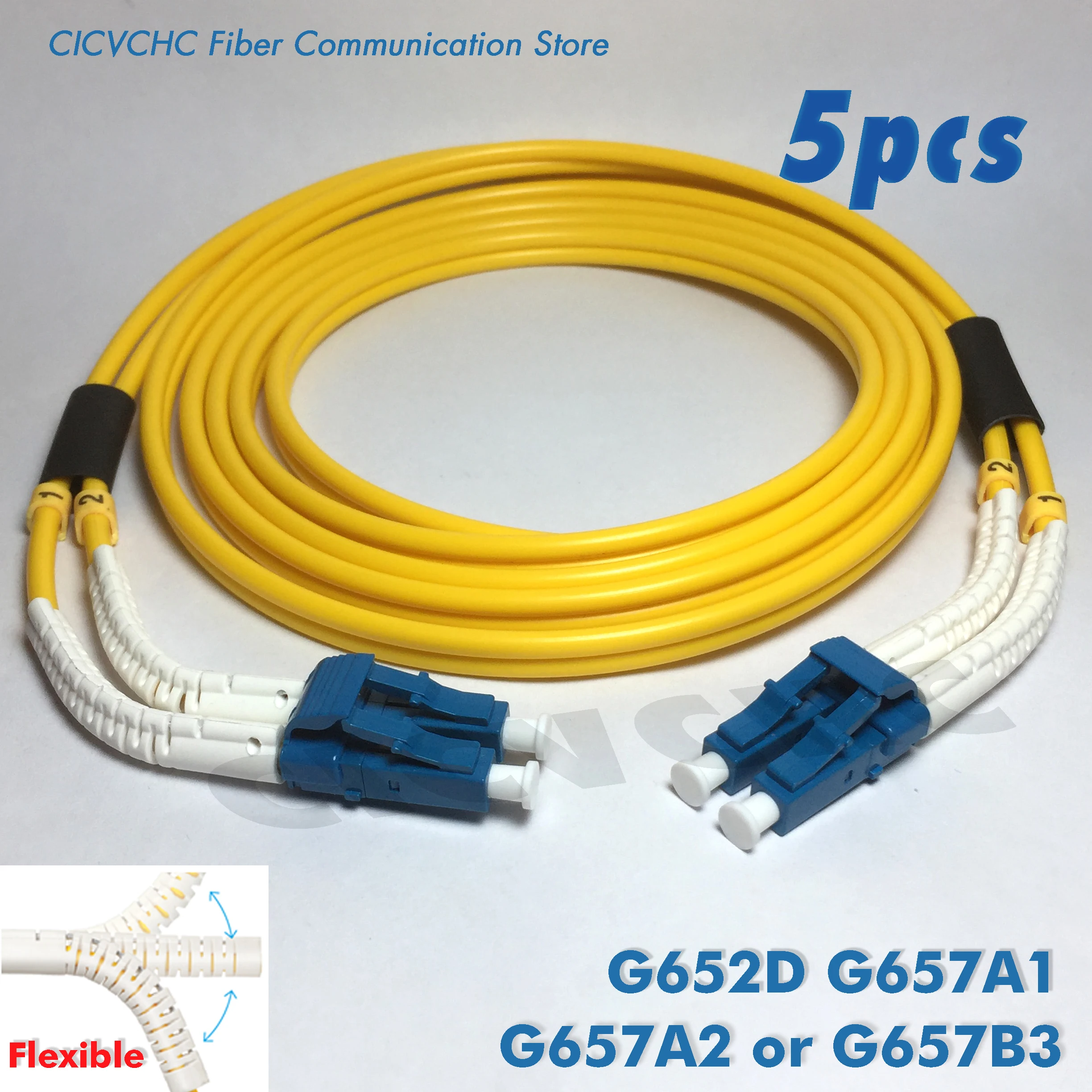 

5pcs Duplex patchcords LC/UPC-LC/UPC-with Flexible angle boot-SM 3.0mm Cable- 1m, 2m or 5m/ Optical fiber Jumper