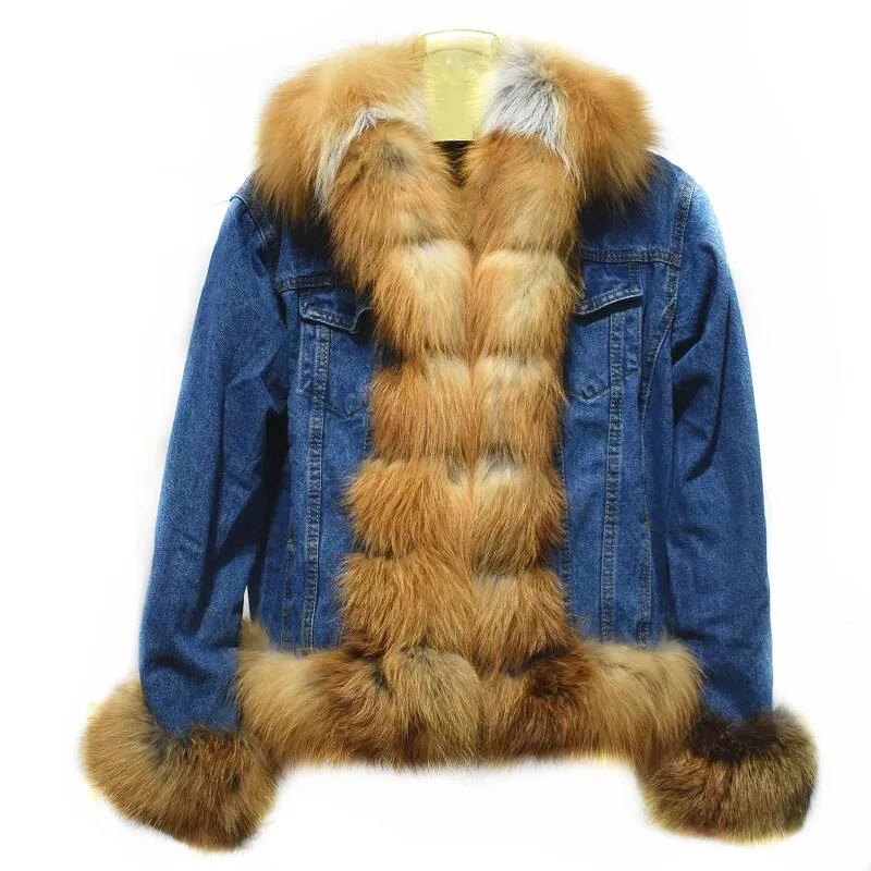 Women's Natural Fox Fur Jacket, Real Fox Fur Coat, Red Fox Fur Jacket, Rabbit Fur Lining, Fire Fox Fur Jacket, European Winter C