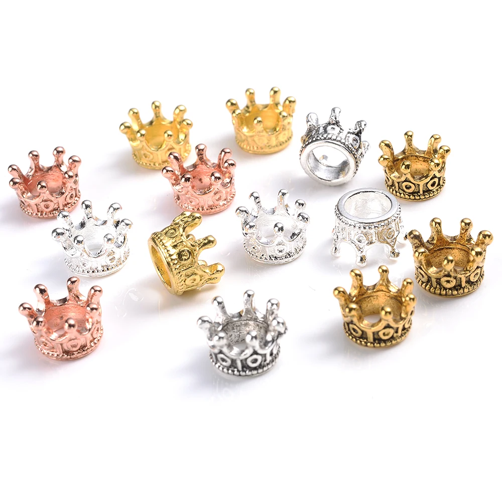 10/50 sztuk stopu luźne koraliki dystansowe złoto srebro korona koraliki do tworzenia biżuterii DIY bransoletka akcesoria do rękodzieła 6x9/12mm
