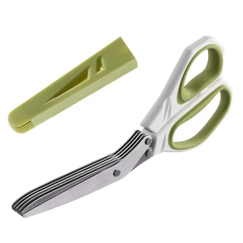 Multifunctional 5 Layers Stainless Steel Knives Multi-Layers KItchen Scissors Scallion Cutter Herb Laver Spices Cook Tool Cut