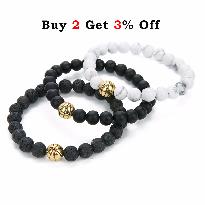 New Lava Stone Basketball Charms Bracelet Sports Basketball Beads Bracelet Baseball Charm Bracelets for Women Men Christmas Gift
