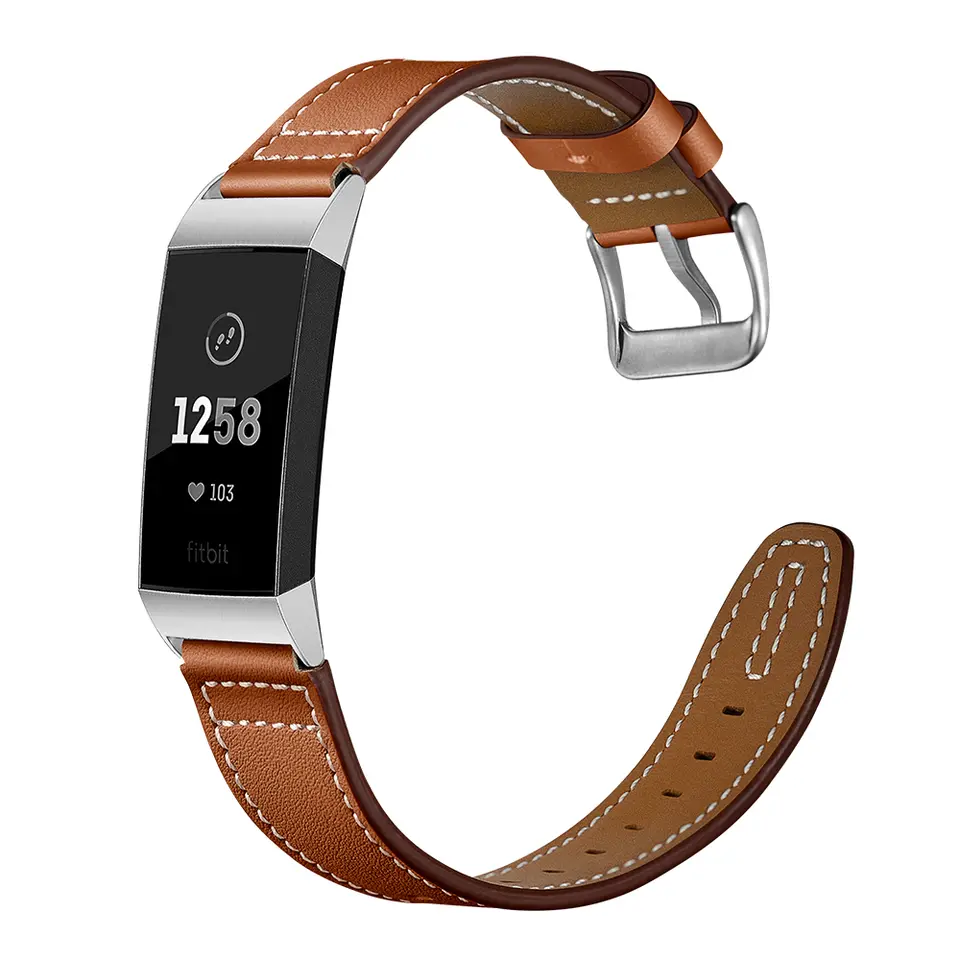 22cm Leather Watch Band for Fitbit Charge 3 & 4 Trackers