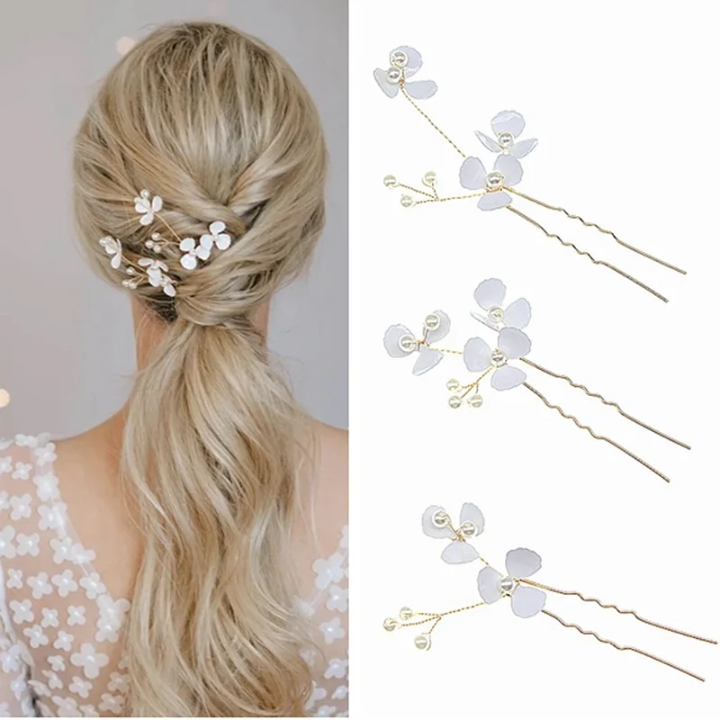 

Bridal Hair Accessories White Super Fairy Handmade Pearl Hair Tiara Minimalist Wedding Accessories 3 Groups