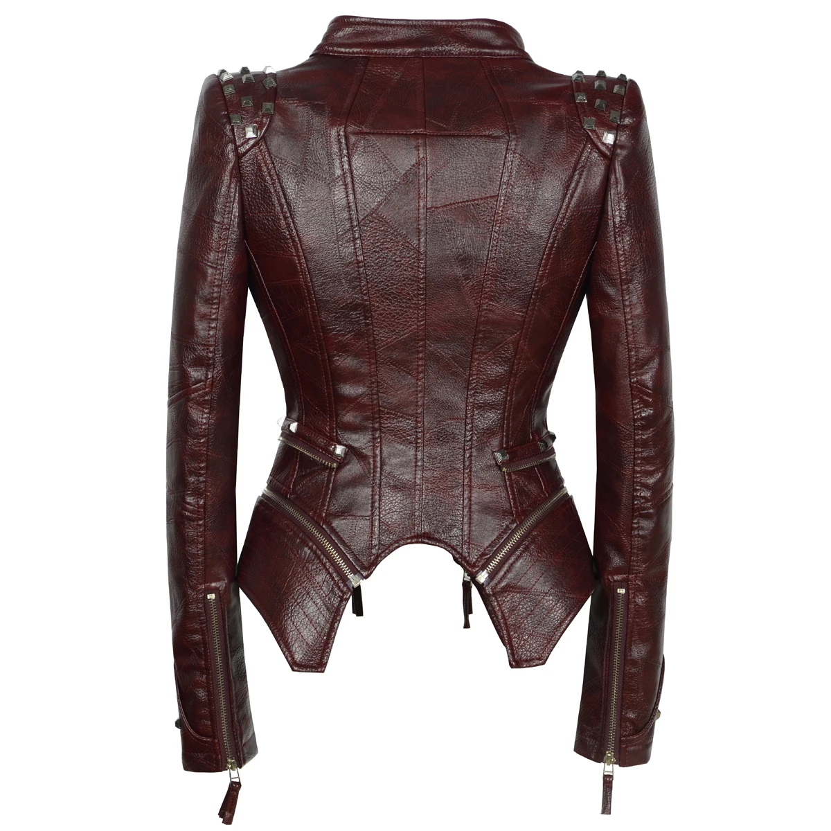 2021 New Spring Autumn Women PU Jackets Studded Rivet Slim Zipper Biker Coat Female Moto  Streetwear Faux Leather Casual Outwear