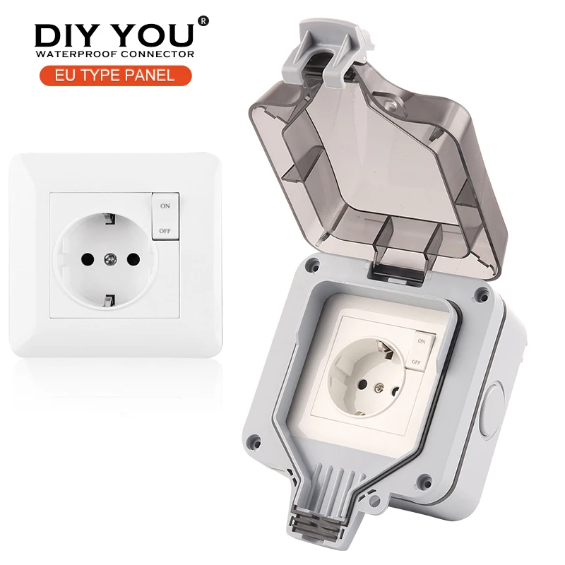 

IP66 EU Standard Germany Waterproof Outdoor Wall Socket With Switch White Power Socket For Home Garden 16A Outlet Grounded 250V