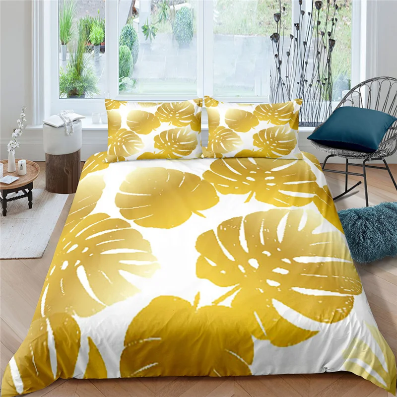 

Luxury 3D Golden Leaves Print 2/3Pcs Kids Bedding Sets Comfortable Duvet Cover Pillowcase Home Textile Single/Queen/King Size