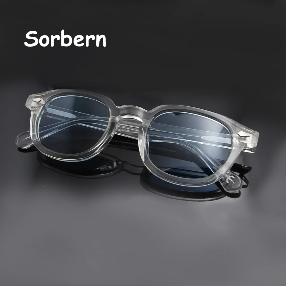 Clear Acetate Vintage Sunglasses Men Brand Design Transparent Round Tint Sun Glasses For Women Retro Shades Green Oculos De Sol