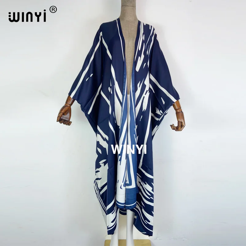 

2022 WINYI Middle East Summer Women beach Cardigan New process twill Boho abayas Maxi African Holiday Batwing Sleeve Robe