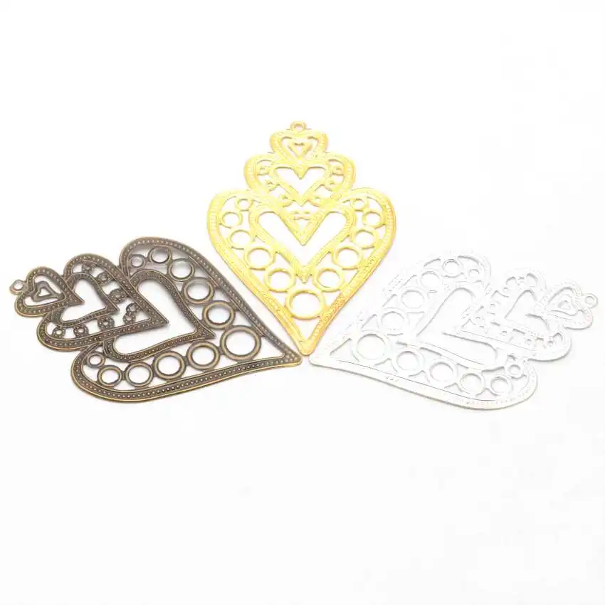 10Pcs Silver/Gold/Bronze Filigree Wraps Connectors Metal Crafts Gift Decoration DIY Findings 55x85mm