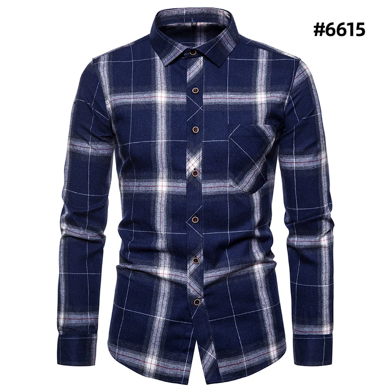 New styles in spring and AutumnFlannel Shirt Men Slim Fit Plaid Casual shirts Long Sleeve  Male Shirts Trend