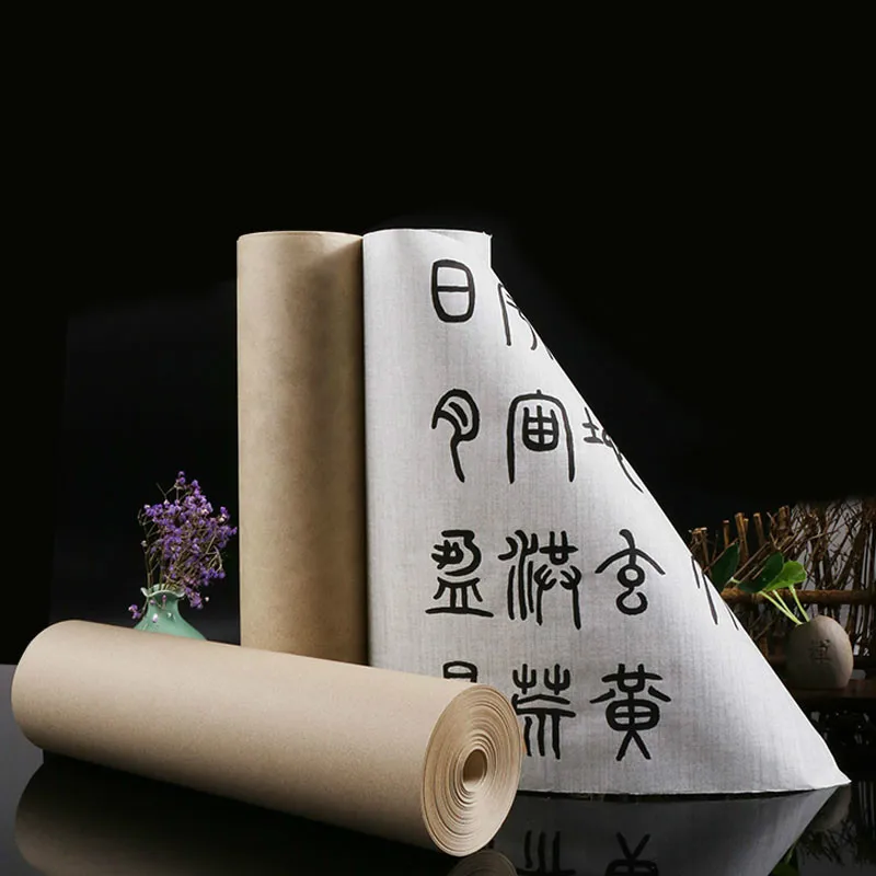 

20m 50m 100m Long Scroll Xuan Paper Antique Thicken Half-Ripe Rice Paper Chinese Calligraphy Paper with Silk Weave Pattern