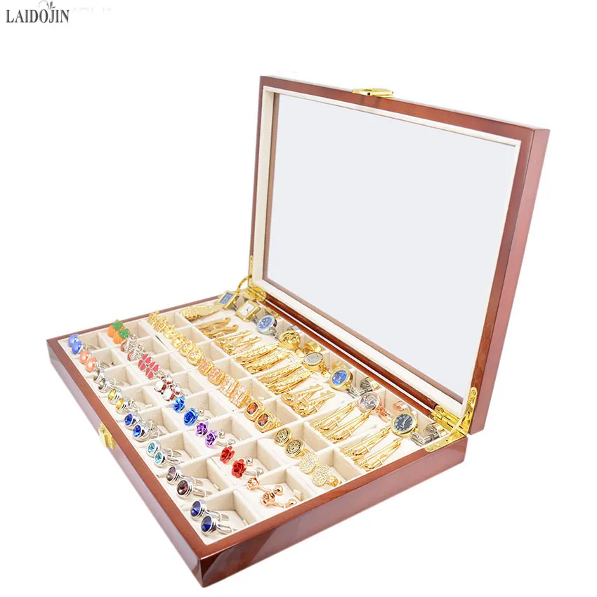 

LAIDOJIN 40pairs Capacity Luxury Cufflinks Gift Box High Quality Painted Wooden Box Authentic 350*240*50mm Ring Earing box