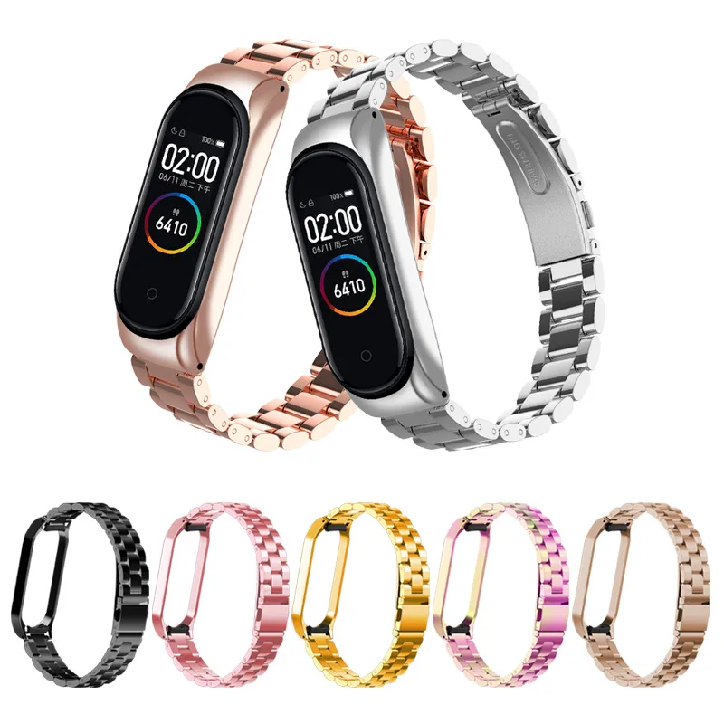 Stainless Steel Watchband For Xiaomi Mi Band 7 6 5 4 Fashion Gold Silver Smartwatch Strap Replacement Wristband For Mi Band 3 4