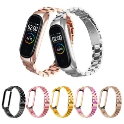 Stainless Steel Watchband For Xiaomi Mi Band 7 6 5 4 Fashion Gold Silver Smartwatch Strap Replacement Wristband For Mi Band 3 4