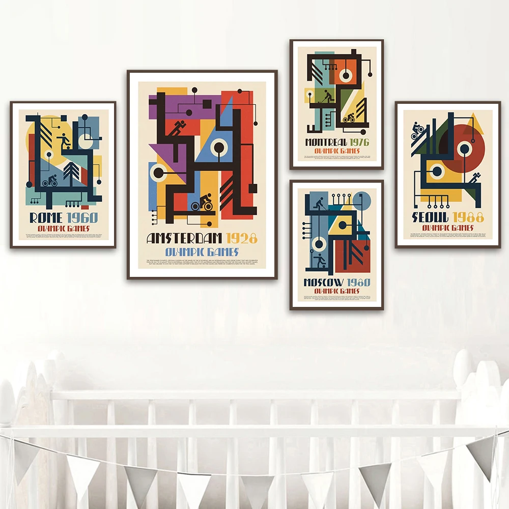 Wall Art Prints Abstract Geometric Moscow Rome Seoul Race Canvas Painting Poster Sports Competition Pictures Gym Game Home Decor