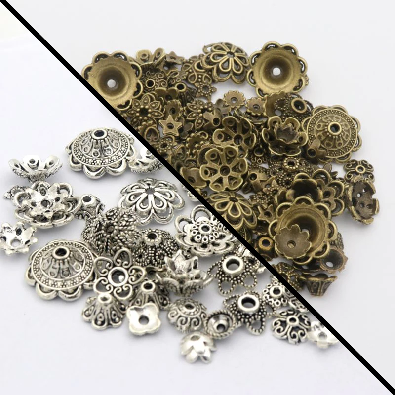 150 Stück gemischte tibetische Gold-Silber-Vintage-lose Spacer-Metallperlenkappen für Schmuckherstellung, DIY-Zubehör, Großhandelsversorgung – Detail 10