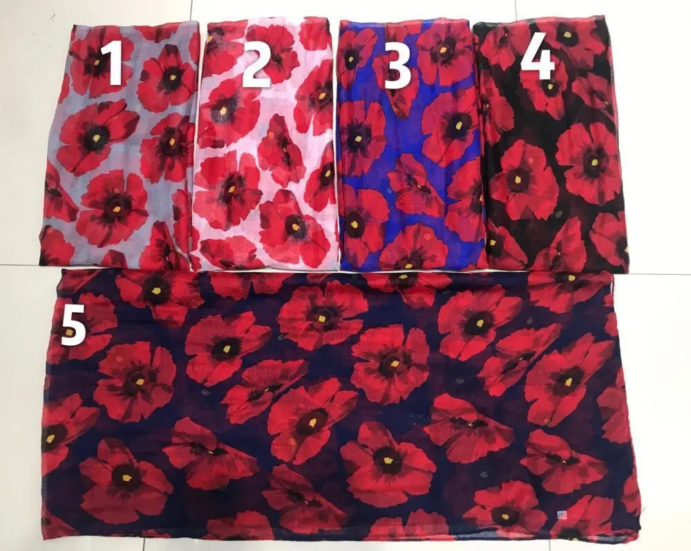 Bufanda con estampado de amapola suave para mujer, chales, Hijab Floral a la moda, diadema envolvente, 5 colores, novedad de 2019