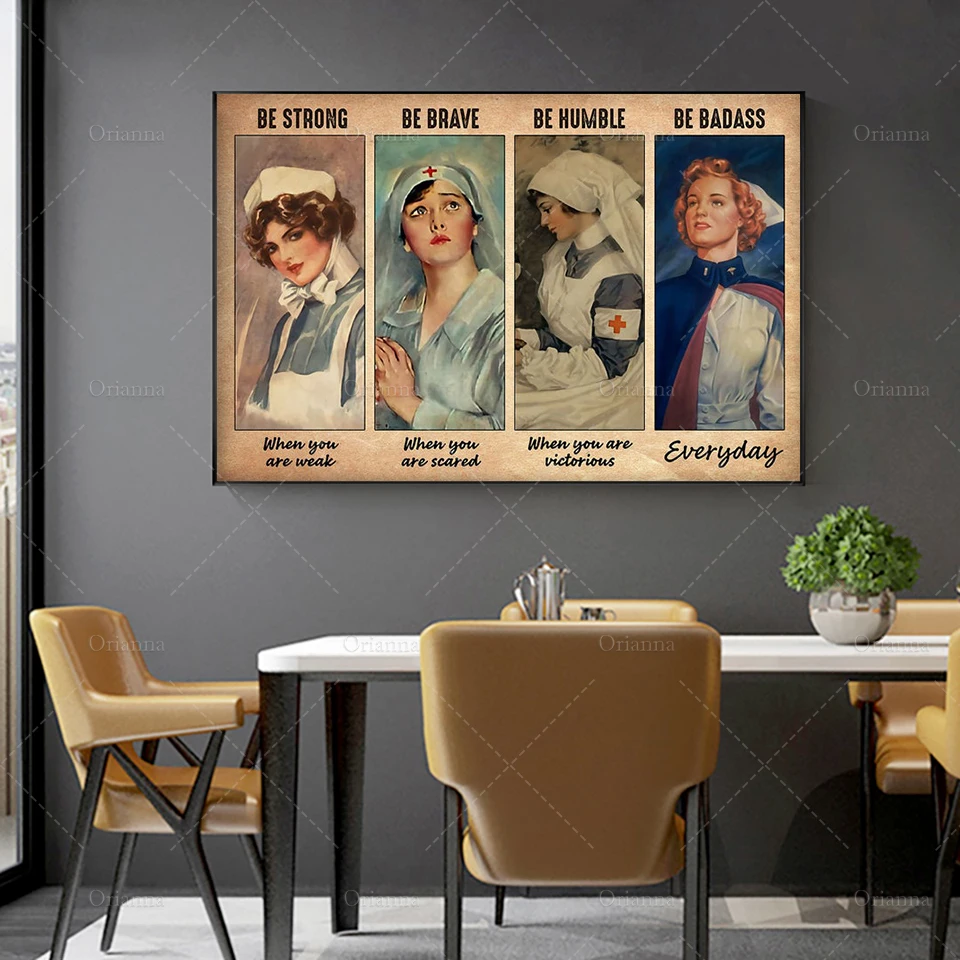 Nurse Poster, Be Strong Be Brave Be Humble Be Badass Everyday, Vintage Nurse Art Print Proud Nurse Canvas Nursing Life Wall Art