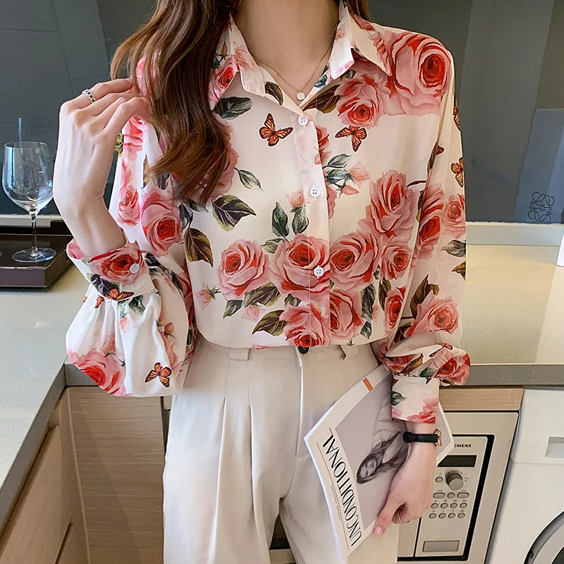 New chic ladies chiffon shirts Fashion printing women blouses 2022 Spring autumn causal Long sleeve blouses mujer blusas