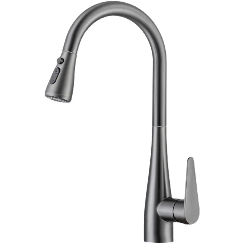 

Gun Grey Kitchen Faucets Solid Brass Hot & Cold Sink Mixer Water Taps Pull Out Single Handle Deck Mounted Rotating Black/Nickel