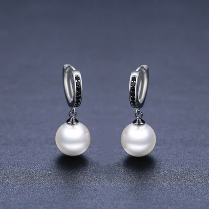 2023 New Round pearl Hoop Earrings For Women Classic Silver Color Trendy Spinel Engagement Fashion Jewelry