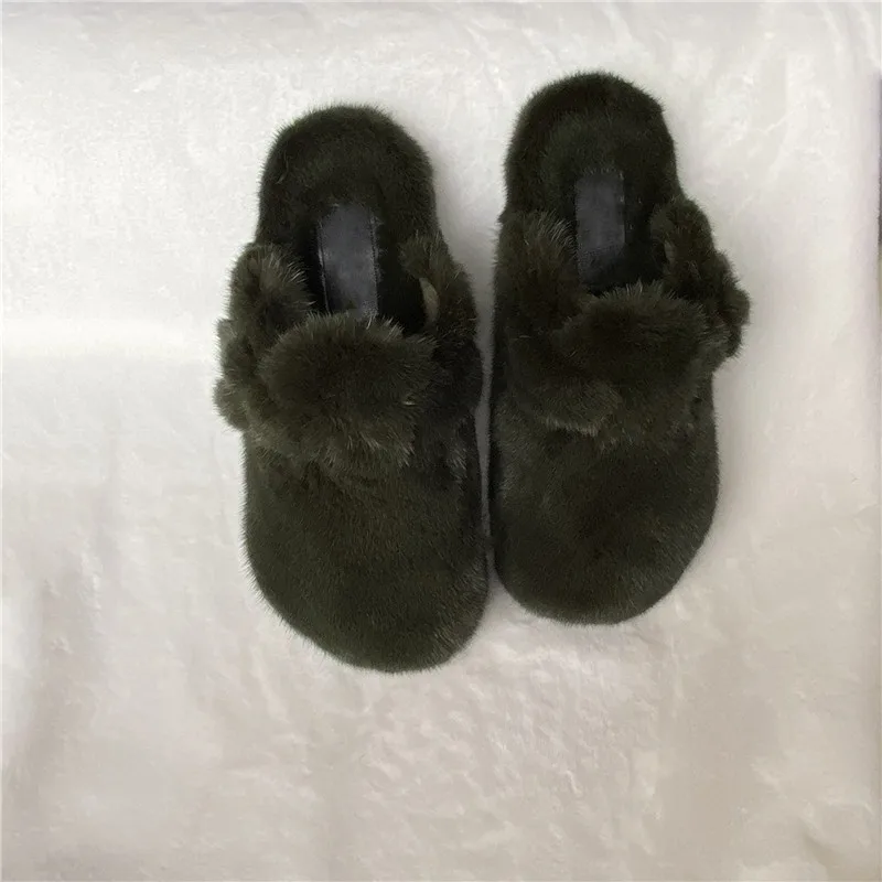 Luxuriöse, bequeme Damen-Slipper aus Naturfell, flache Schuhe, Plüsch-Mules, Sandalen, flauschige Hausschuhe aus echtem Nerzfell für Damen – Detail 16