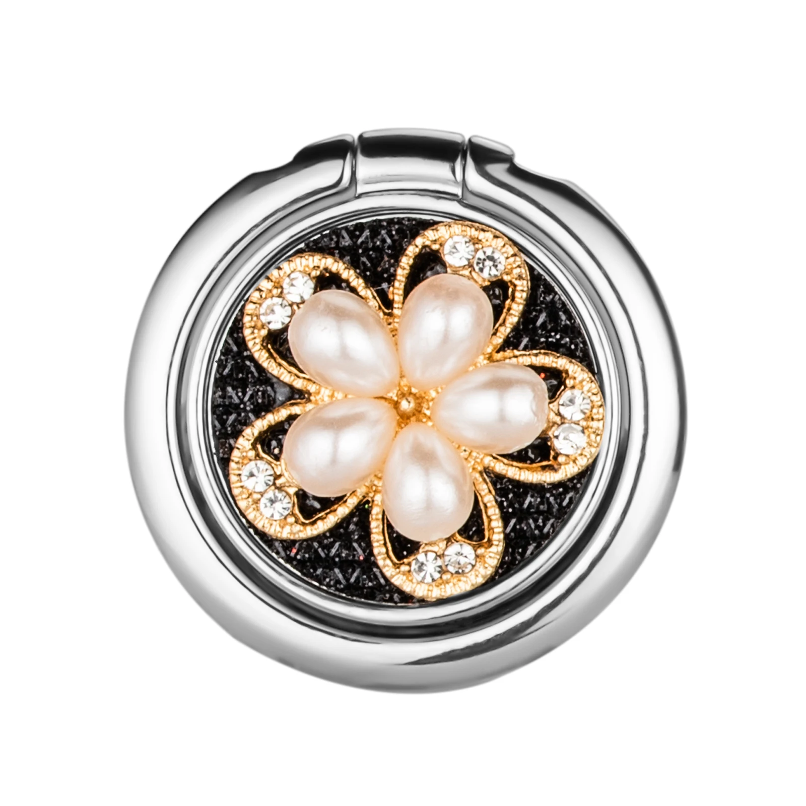 الموضة الفاخرة العالمي بريق اللؤلؤ مرصع بالجواهر زهرة المعادن البنصر الهاتف المحمول قبضة مستديرة حامل حامل آيفون سامسونج