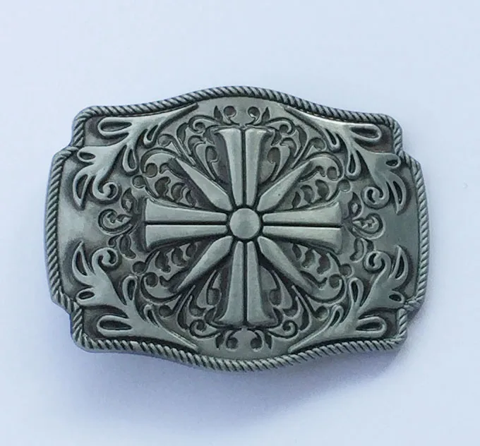 Rectangle Keltic Cross Floral Flower Belt Buckle