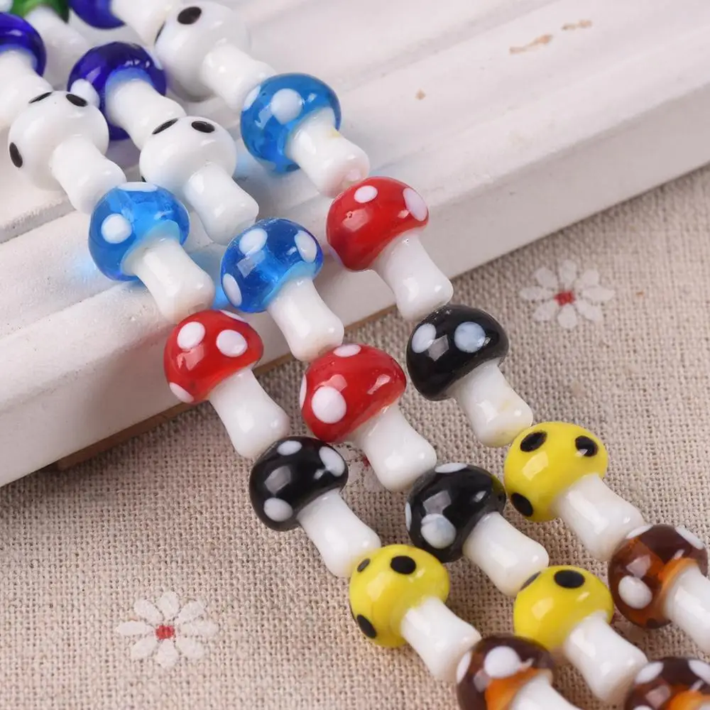 10pcs 10x13mm 12x16mm 15x18mm Mushroom Shape Handmade Lampwork Glass Loose Beads for DIY Crafts Jewelry Making Findings