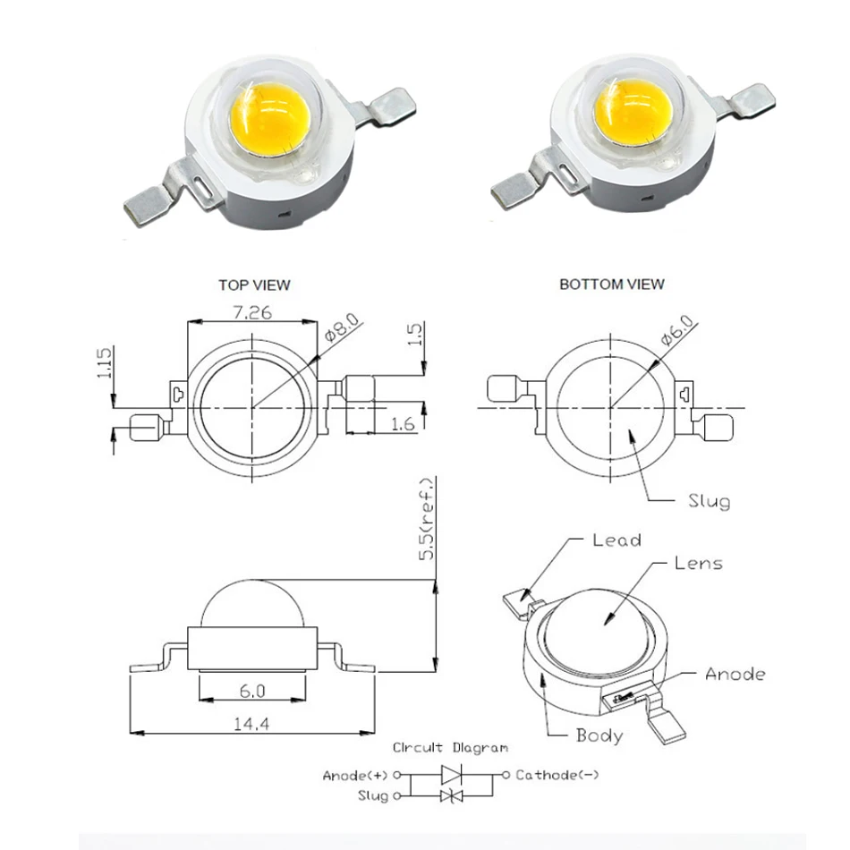 10-1000PCS 1W 3W High Power LED 590nm Yellow 2-2.2V Led Emitter or 20mm Star PCB