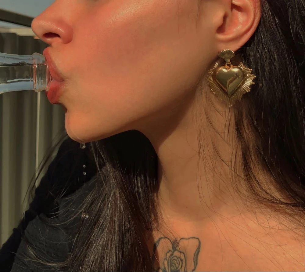 Punk Large Heart Metal Drop Earrings Geometrical Irregular Golden Earring ZA Statement Party Personality Jewelry Women Bijoux