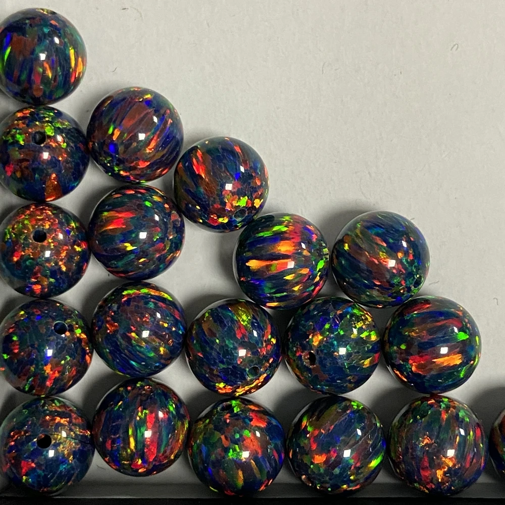 Meisidian Lab Created 4mm 6mm 8mm Full Drilled Hole Loose Stone Black Opal Beads Pirce Per Grams