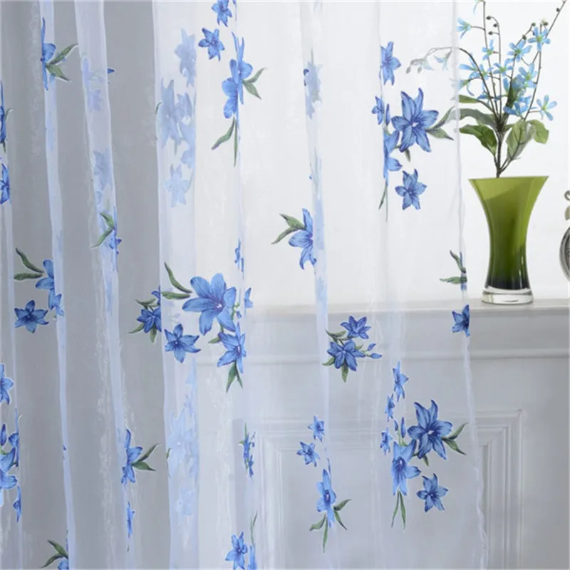 1pcs Sheer Stylish Floral Tap Top Curtain Window Living Room Drapes Curtains Panel for Bedroom Home Decor 2m X 1m(L X W)