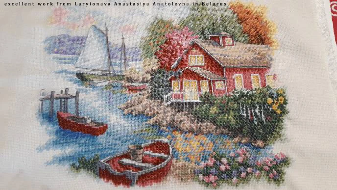 Amishop -Counted Cross Stitch Kit, Peaceful Lake House, Home Boat, Yacht Dim 35230, Top Quality, Popular, Hotselling