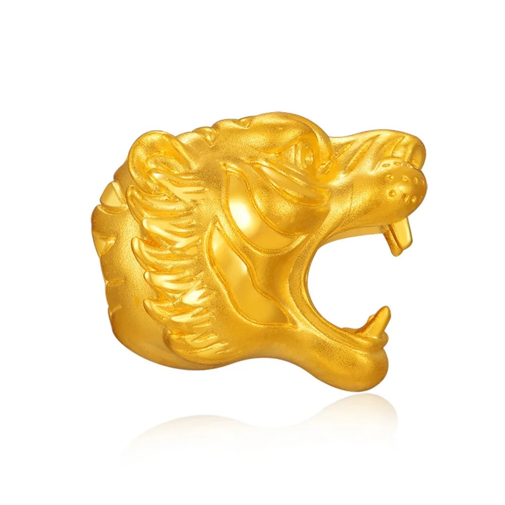 New Arrival Pure 24k Yellow Gold Women 3D Lucky Tigers Bead Pendant Small Tiger Head 1-1.1g  12*10mm