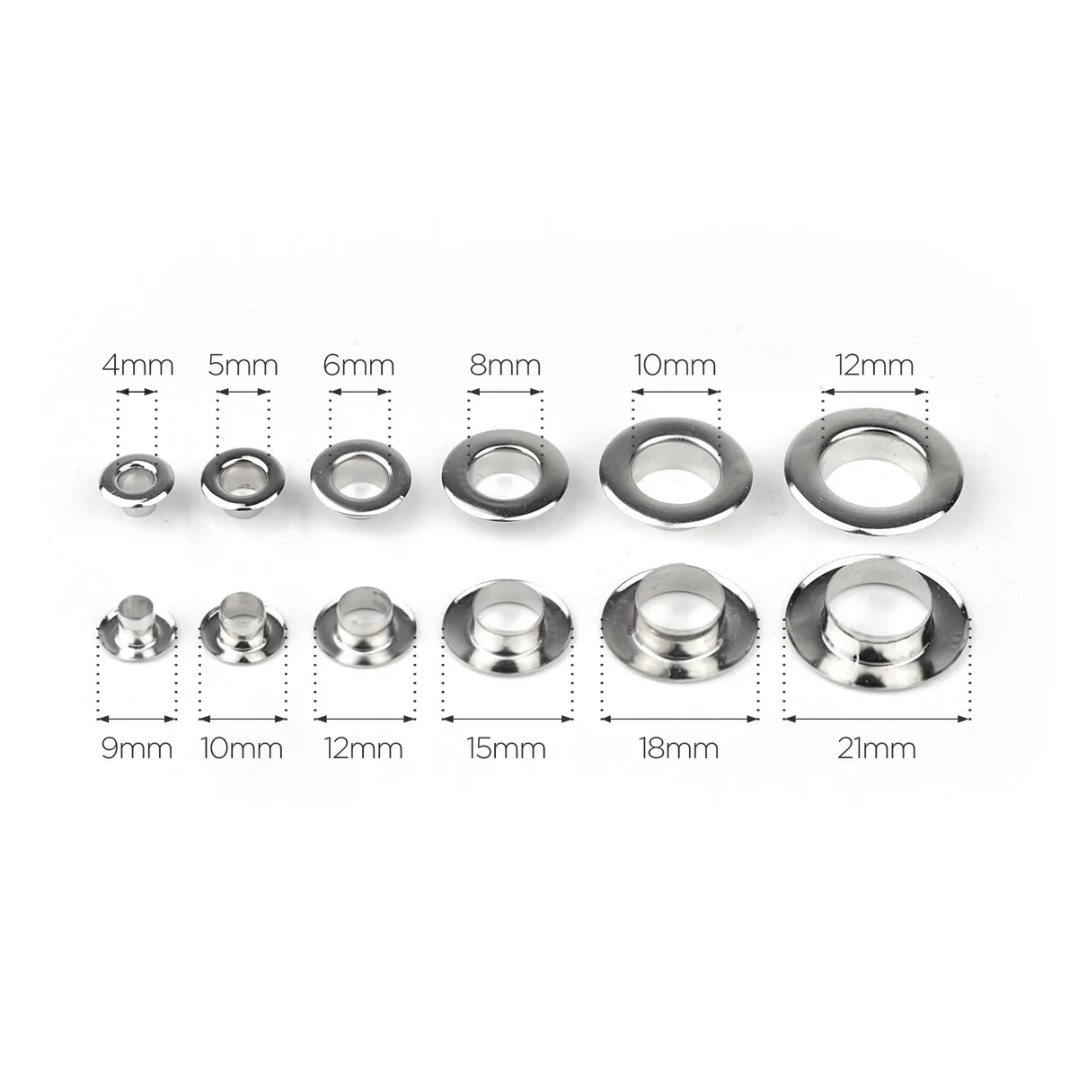 KALASO Brass Material Silver Color 4mm 5mm 6mm 8mm 10mm 12mm Flat Face Grommet Eyelet With Washer Leather Craft Shoes Belt Cap