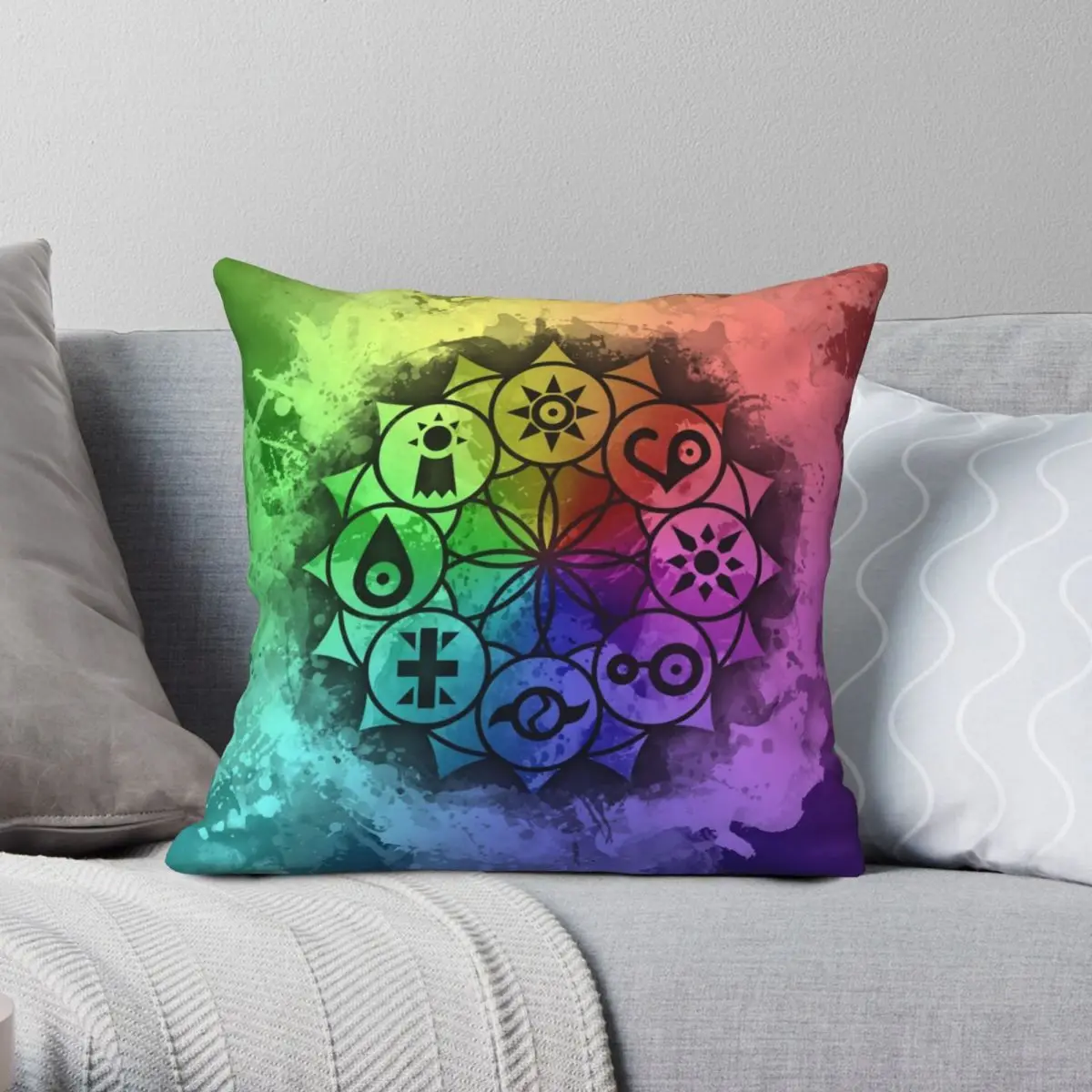 Digimon Mandala Paint Square Pillowcase Polyester Linen Velvet Printed Zip Decor Sofa Seater Cushion Cover 45x45