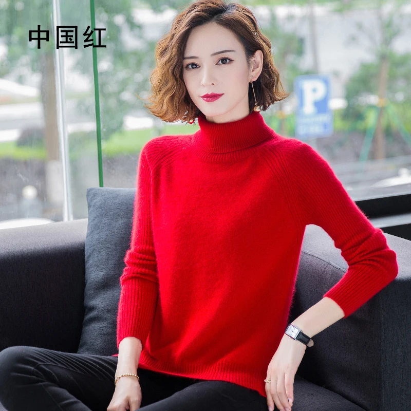 New Pure 100% Mink Cashmere Knitted Sweater Women Tops Autumn Winter Turtleneck Pullovers Female Long Sleeve Solid Color Jumper