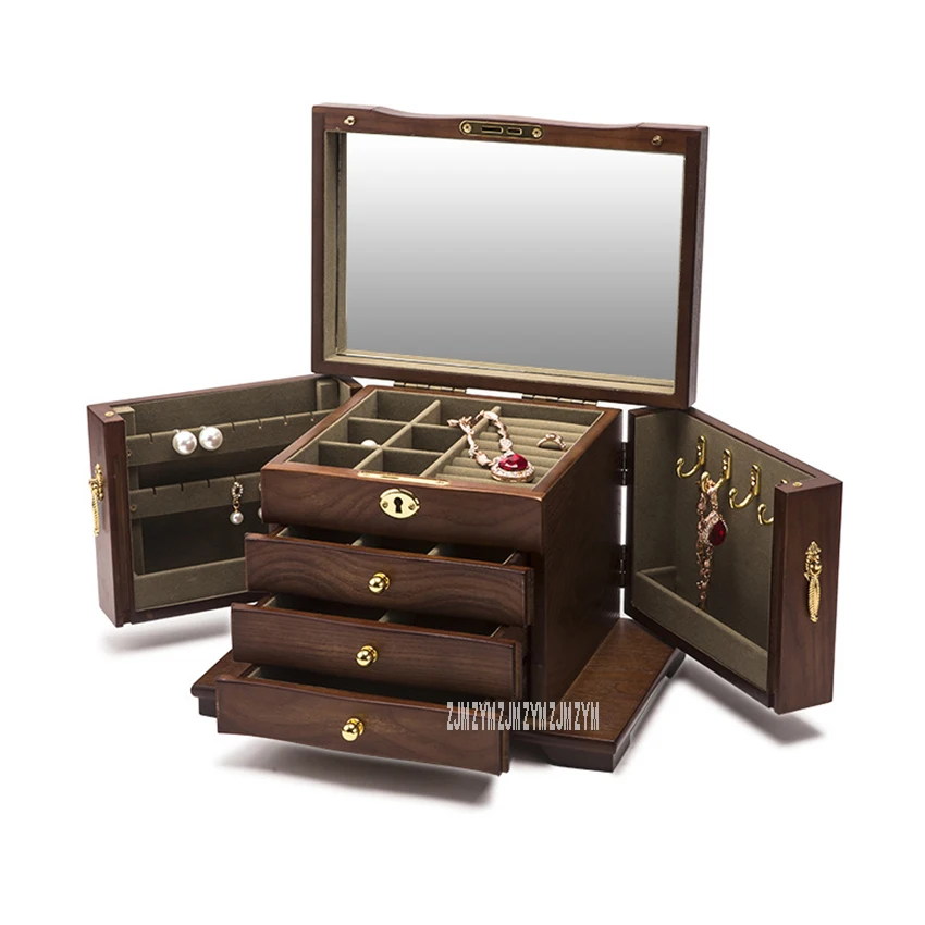 1888 High-Capacity Jewelry Display Casket Wooden Jewelry Gift Box Case Multifunctional 4-Layer Jewelry Organizer With Lock