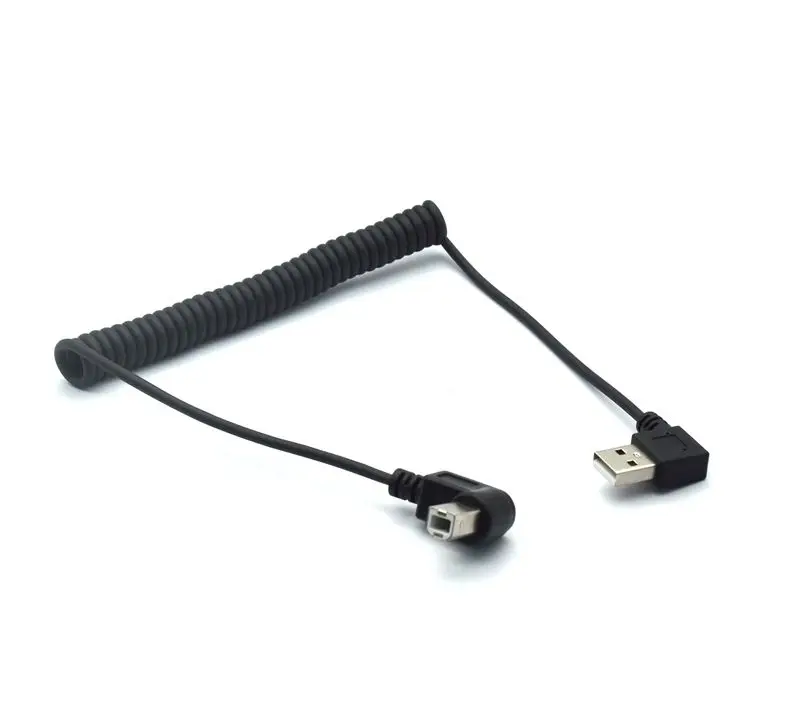 90 Degree Right Angle USB Type A Male to B Male AM to BM Adapter Converter Spiral Coiled Spring Curl Printer Cable