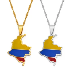 Anniyo Colombia Map Flag Pendant Necklaces Columbia Women Girls Silver Color/Gold Color Colombiana Jewelry Chains @119821