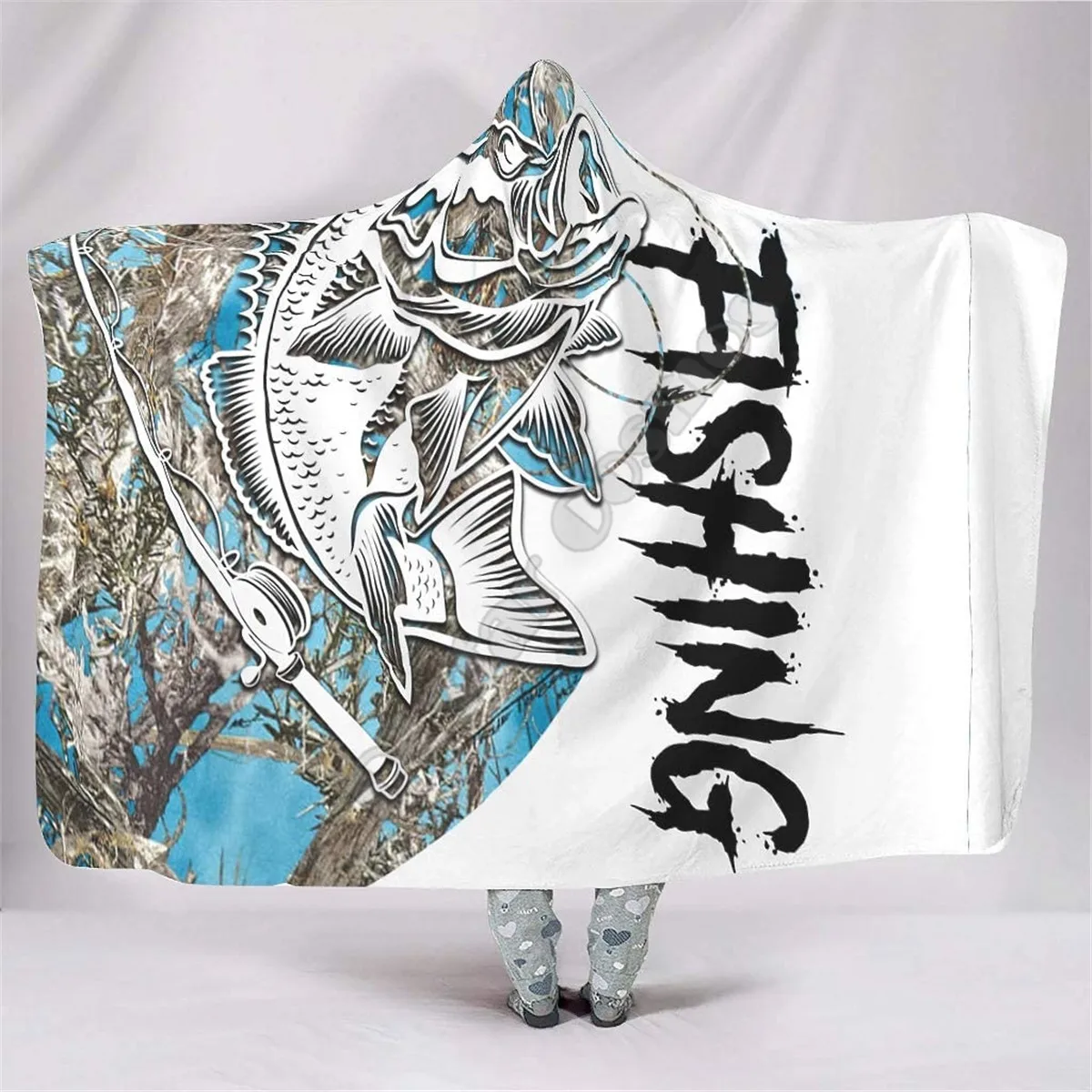 

Fishing Tattoo 3D Printed Hooded Blanket Adult child Sherpa Fleece Wearable Blanket Cuddle Offices in Cold Weather Gorgeous 01