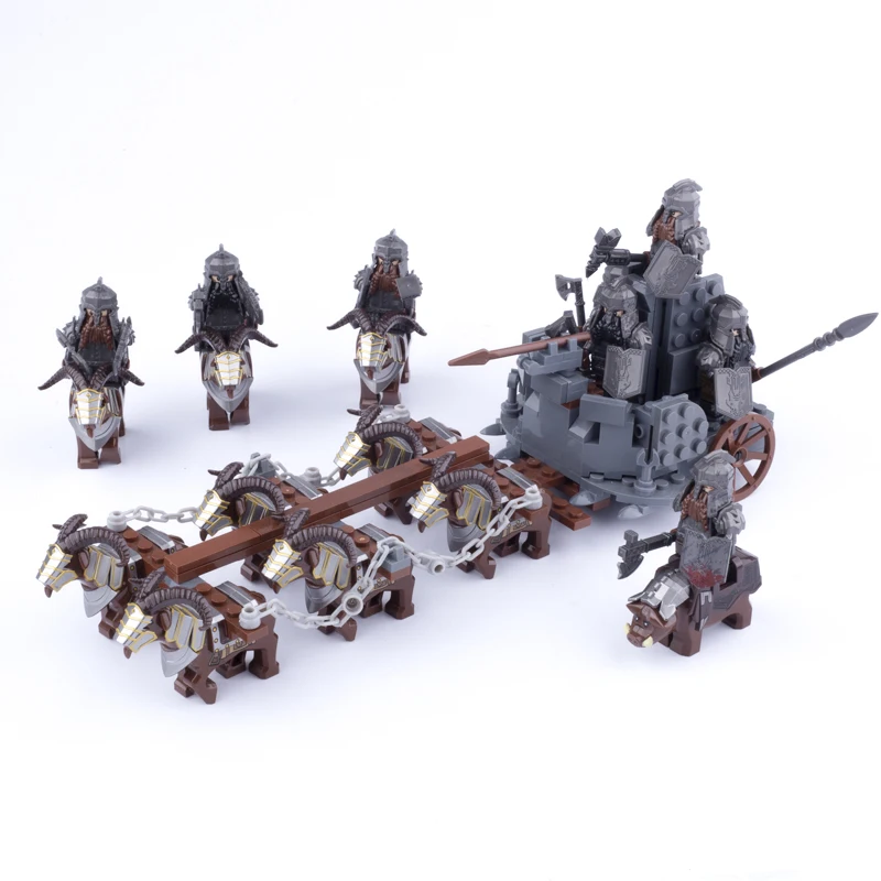 MOC Medieval Knights Soldiers Weapon Carriage Building Blocks lotr Dwarf Chario Boar Goat Animal Figures Model Lord Bricks Toys