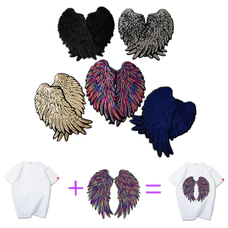 Large Wings Iron On Patches For Clothing Sequins Biker Badge Embroidery Fabric Sequined Patch Clothes Stickers Strange things