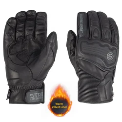 Star Field Knight Motorcycle Gloves Winter Velvet Leather Gloves Thermal Warm Windproof Black Red Skiing Protection Motocross