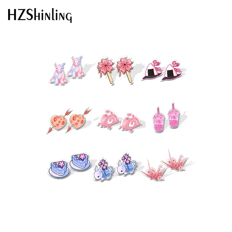 2021 New Sakura Series Stud Earring Sushi Jelly Cake Milk Acrylic Resin Earrings Epoxy Handmade Jewelry Gifts Girl