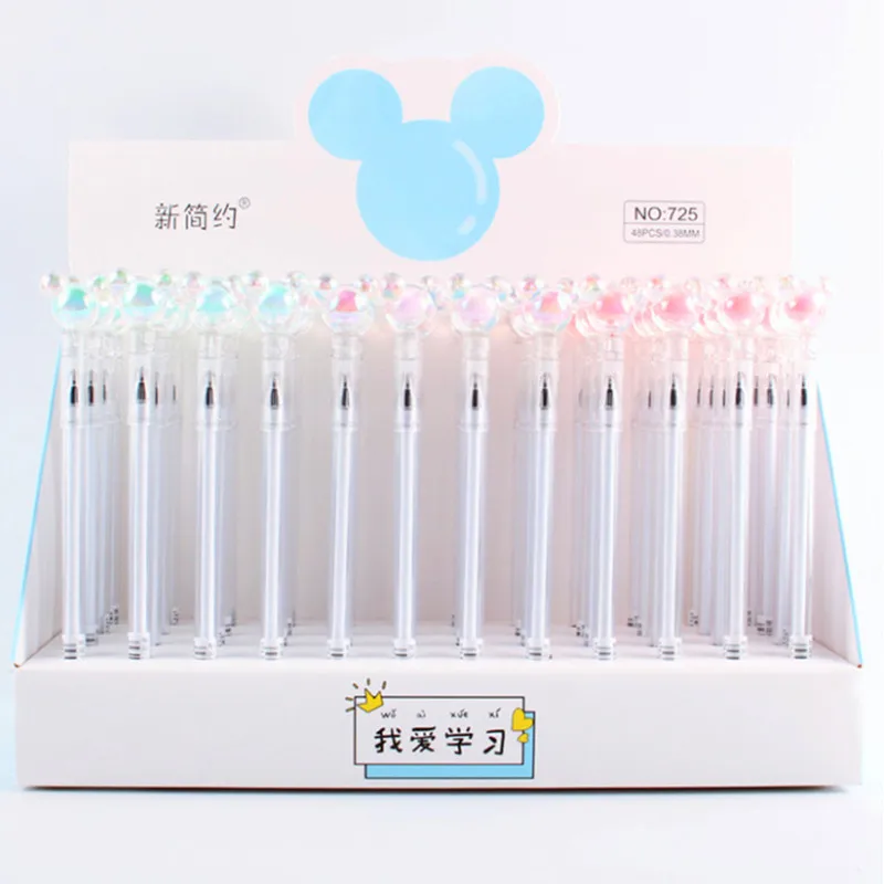 

48PCS Disney Mickey head gel pen creative cute crystal laser office signature pen student writing pen black ballpoint pen gift