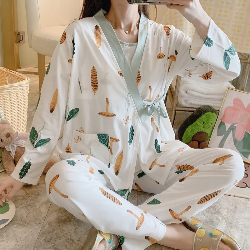 3 PCs/Set Printed Maternity Nursing Sleepwear Breastfeeding Nightwear for Pregnant Women Pregnancy Breast Feeding Pajamas Suits