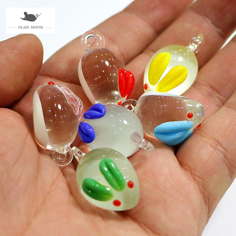 6pcs Decorative Figurines Hanging Miniature Murano Glass Rabbit Ornaments Home Decor Accessories Handmade Cute Animals Pendants