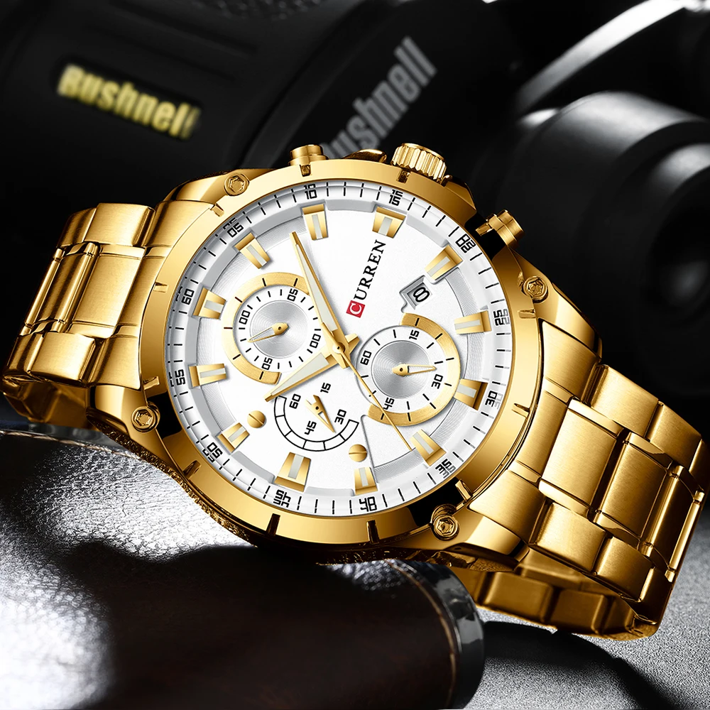 CURREN Watch Quartz Male watches Fashion Chronograph Clock Mens Gift Casual Stainless Steel Wristwatch